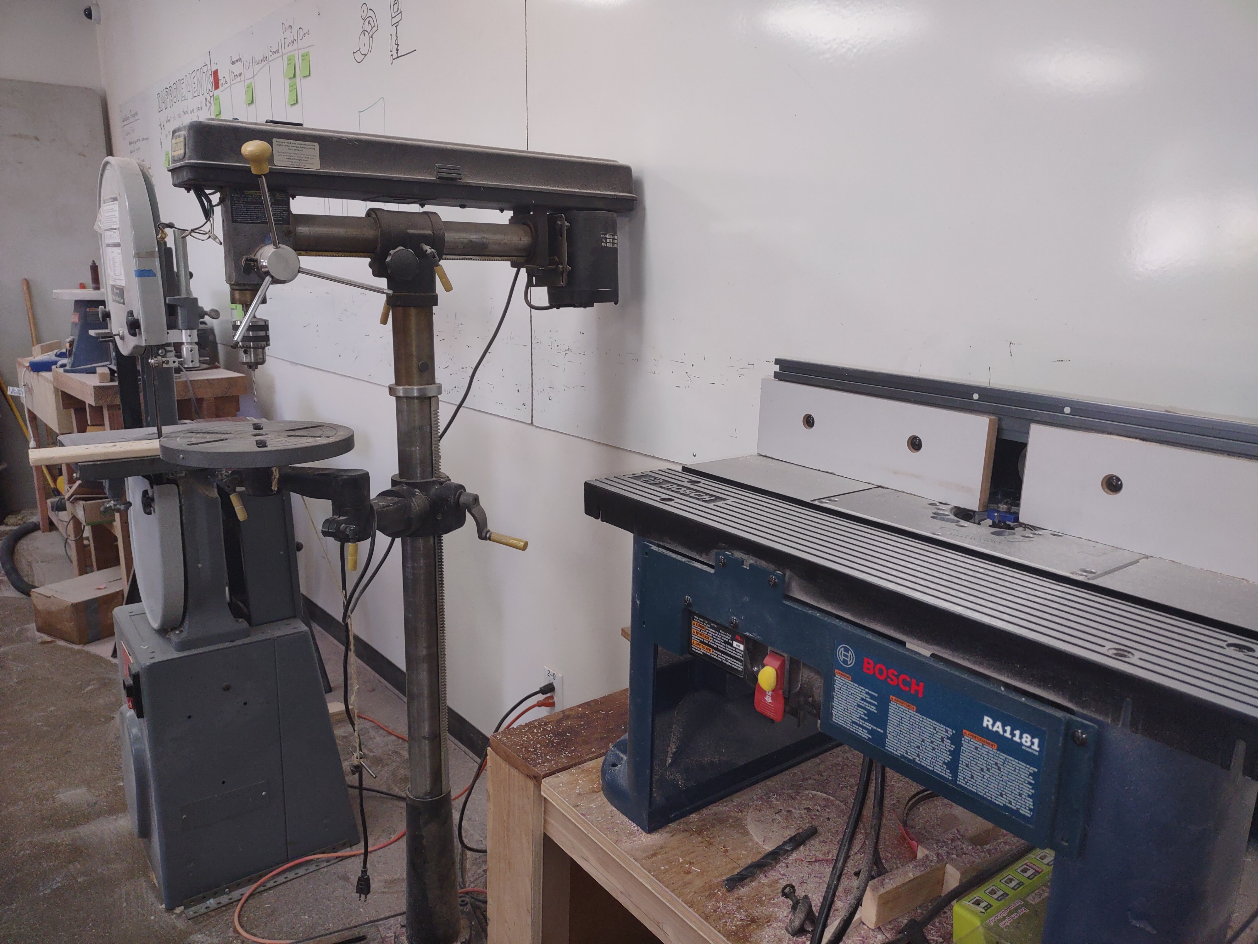 Router, Drill Press, BandSaw and Sanding stations