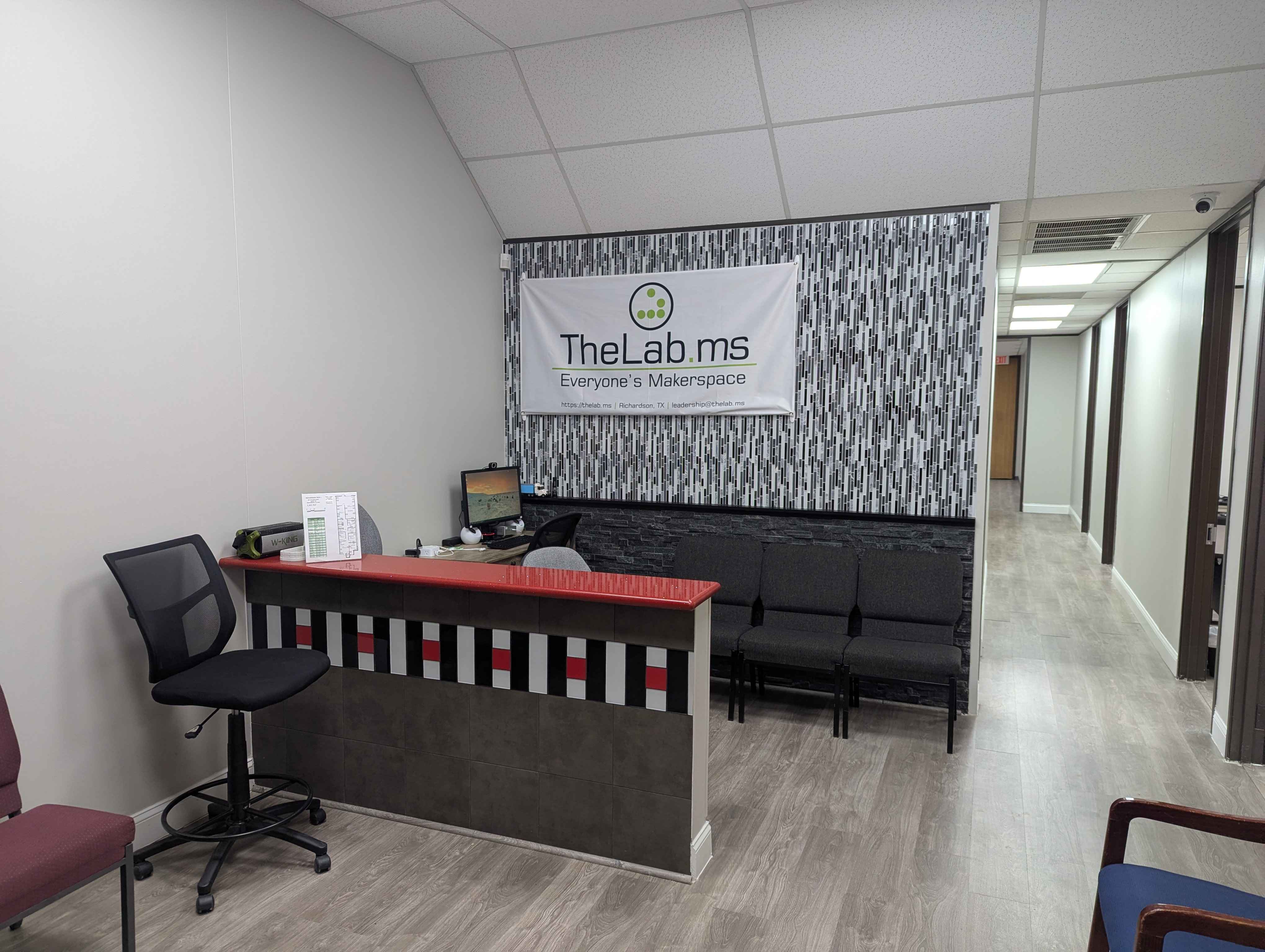 Inside TheLab's lobby and community workspace